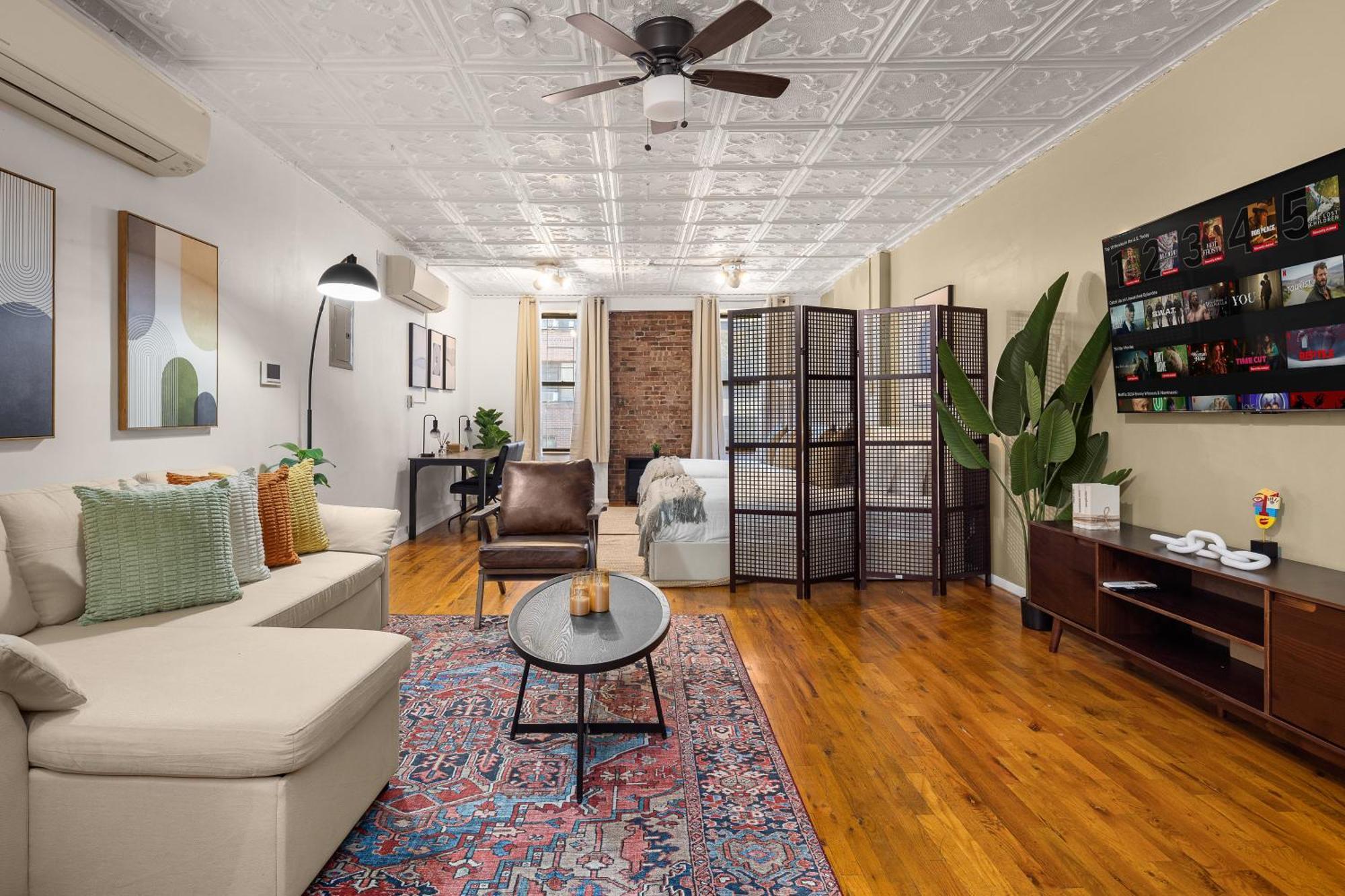 Manhattan Loft Bliss, Bright & Rustic Charm *
